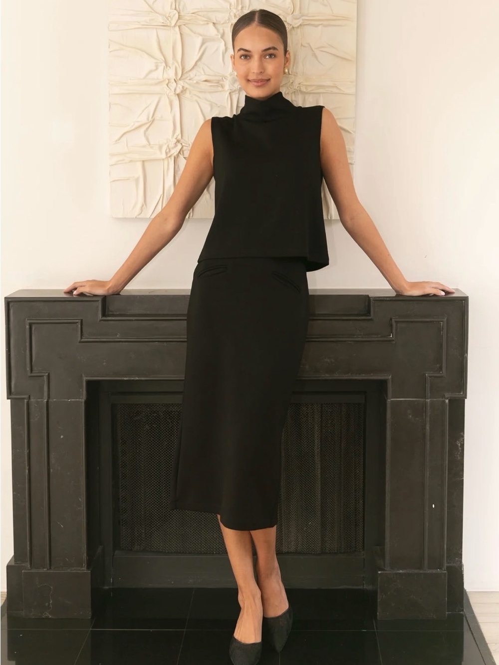 Sculpted Black Modal Midi Skirt for Women